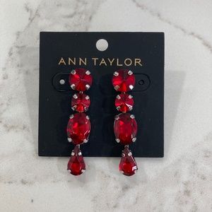 Ann Taylor Ruby Red Rhinestone Gem Drop Earrings
